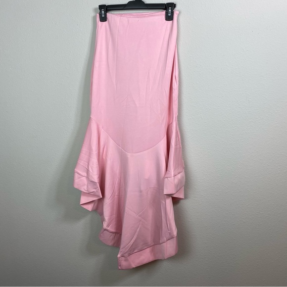 Women’s Scuba Mermaidcore Ruffle High-Low Hem Hidden Side Zipper Pink Midi Skirt - Picture 5 of 5